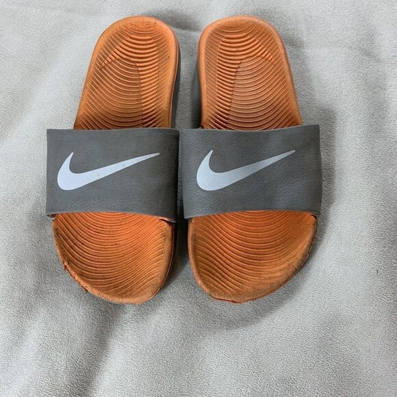 Nike Kawa Slide Youth Flip Flops Sandals Gray Orange Size 3Y Read Description - Picture 2 of 7